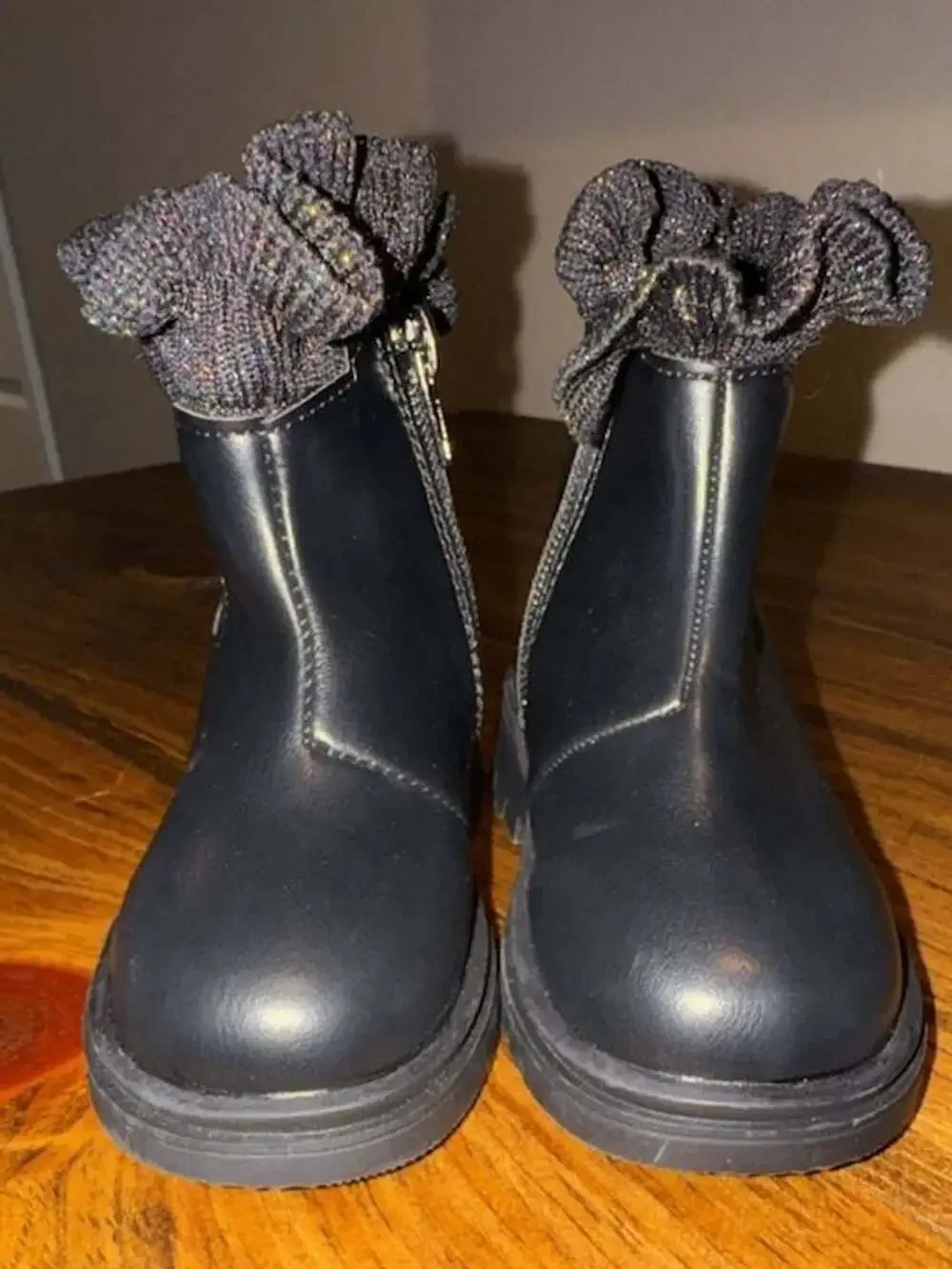 Stepping Stones Black Knit Ruffle Ankle Boots Toddler Size 5
